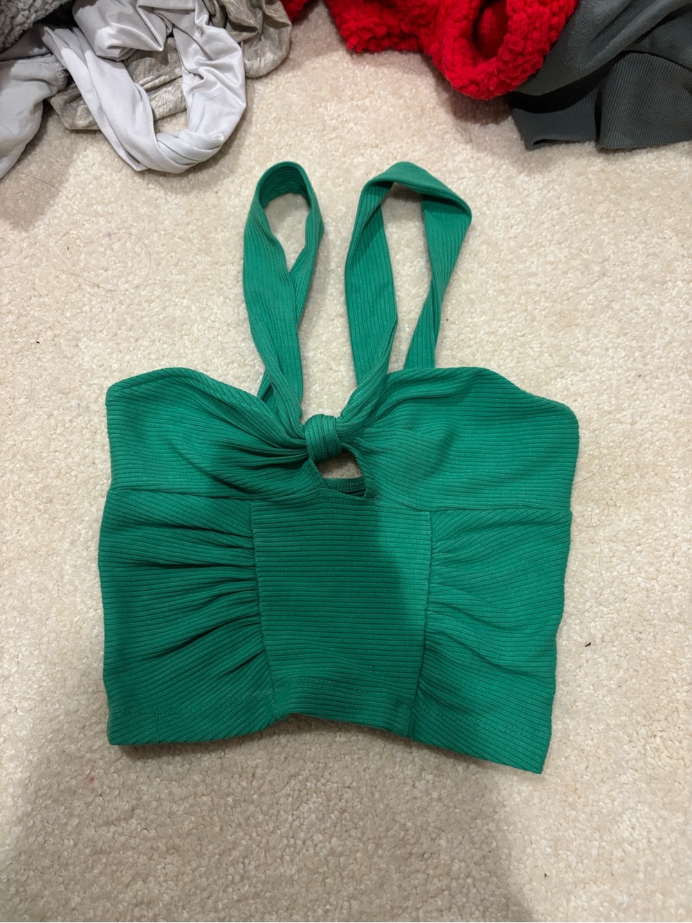 Urban Outfitters Emerald Green Knot-Front Ribbed Crop Top